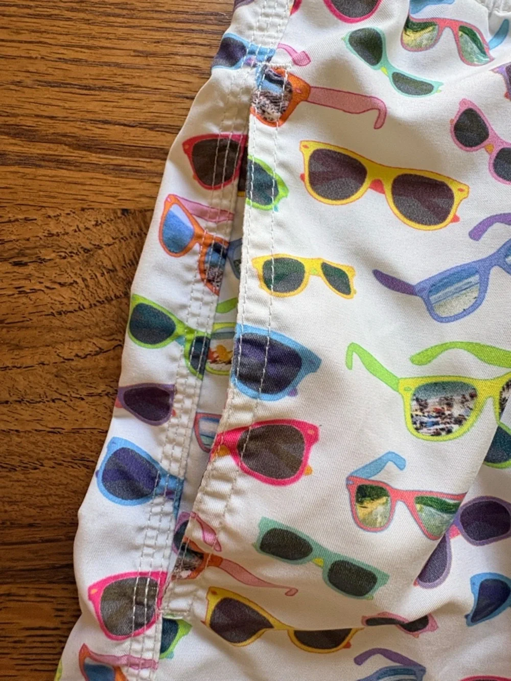 Michaels Men’s Medium White Swim Trunks with Multicolor Sunglasses Print